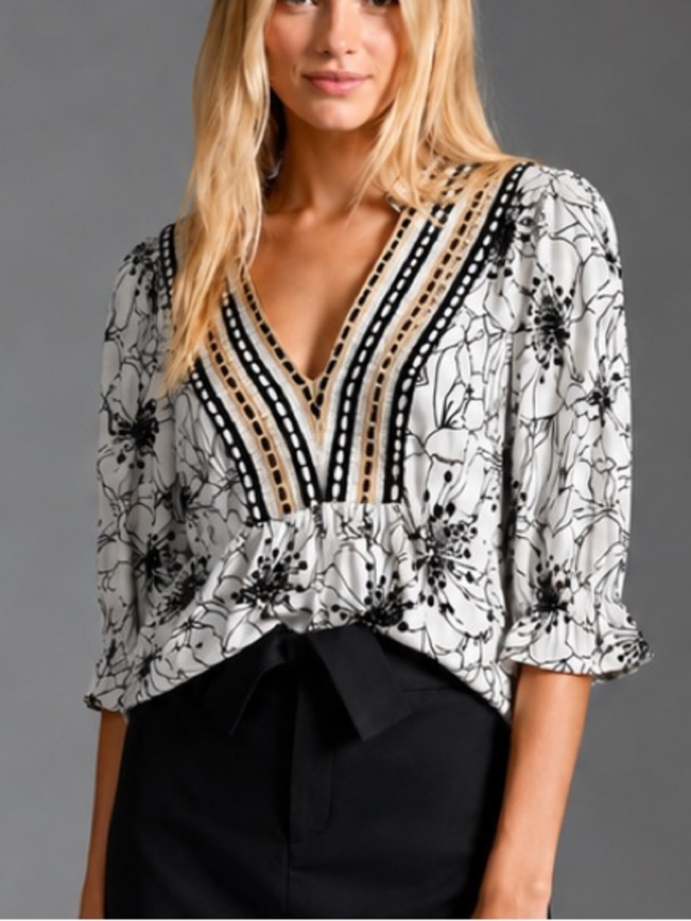 Anthropologie Bl^Nk London Floral V Neck Blouse